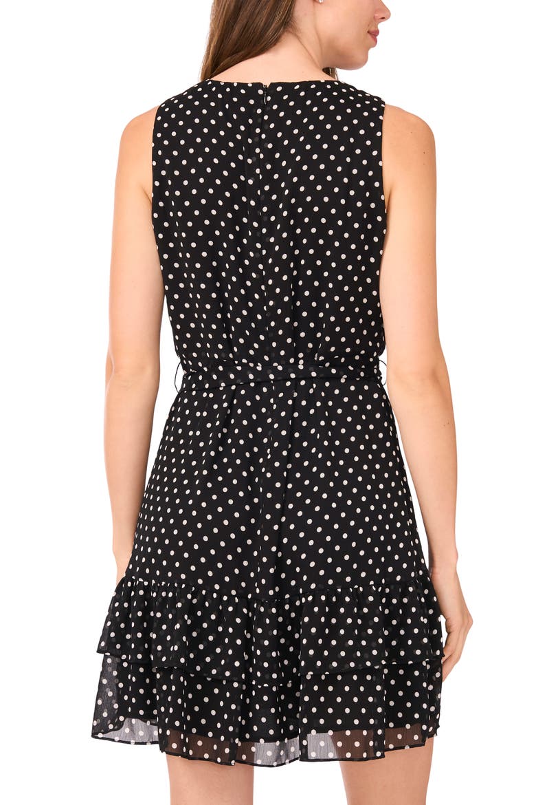 Sleeveless Tie Belt Tiered Chiffon Minidress, Alternate, color, RICH BLACK