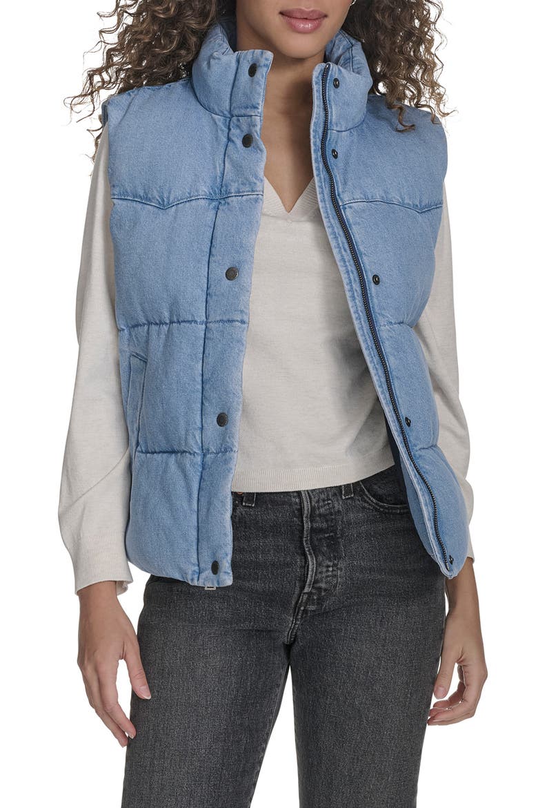 Western Denim Puffer Vest, Alternate, color, LIGHT WASH DENIM