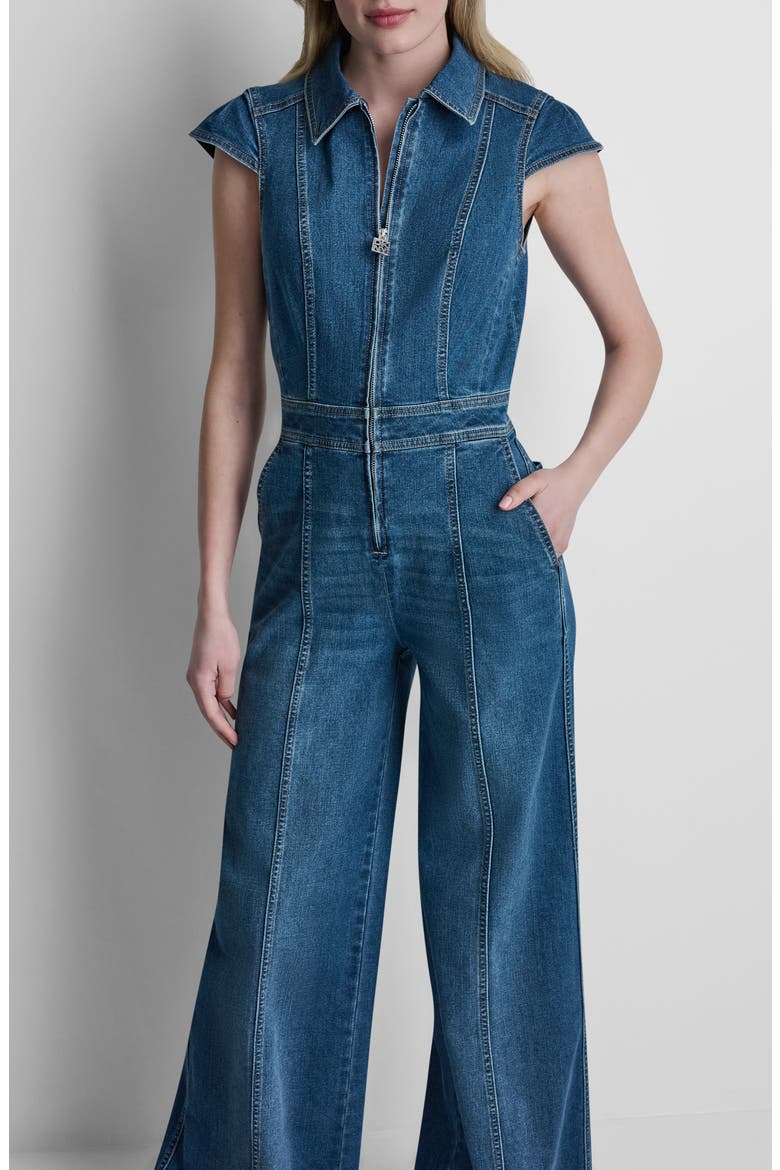 Wide Leg Zip Denim Jumpsuit, Alternate, color, ALBANY