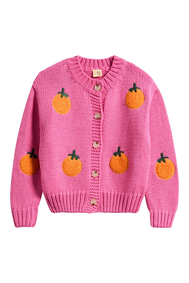 Tangerine Appliqué Cotton Blend Cardigan, Main, color, PINK
