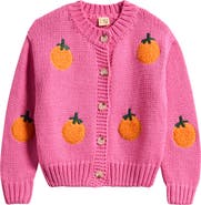 ALL SMALL.CO Tangerine Appliqué Cotton Blend Cardigan