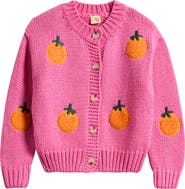 ALL SMALL.CO Tangerine Appliqué Cotton Blend Cardigan