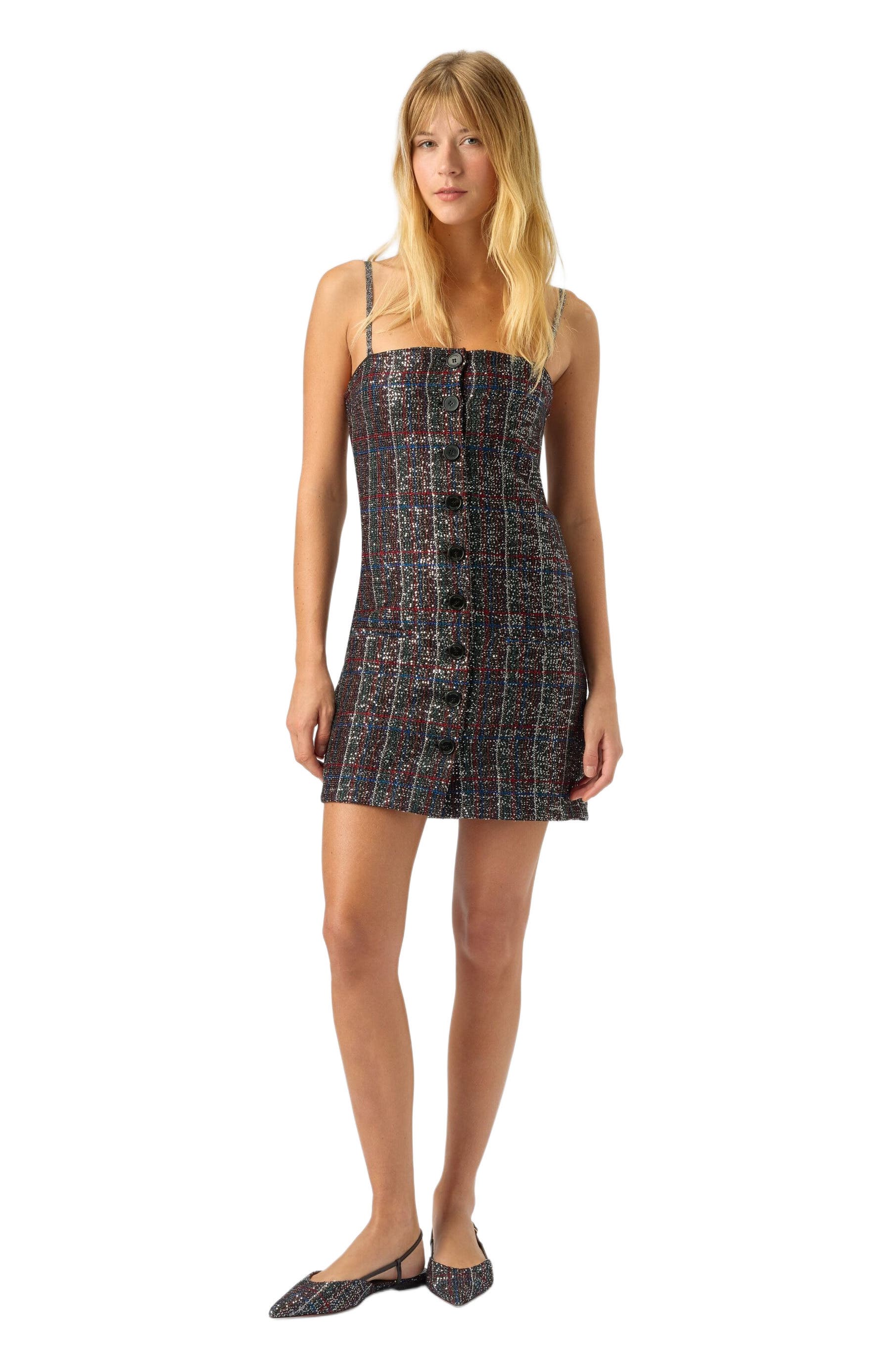 Mini Button-up Dress With Check Pattern