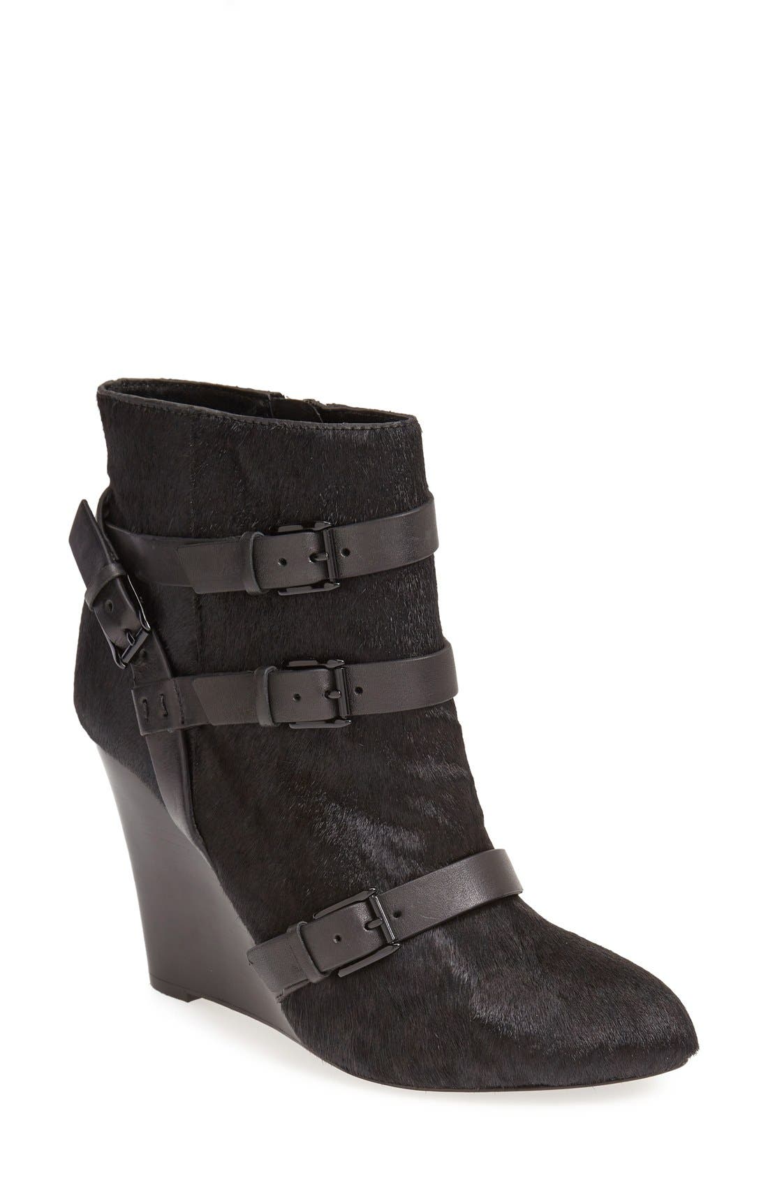 'Maggie' Wedge Bootie, Main, color, BLACK HAIRCALF/ BLACK CALF