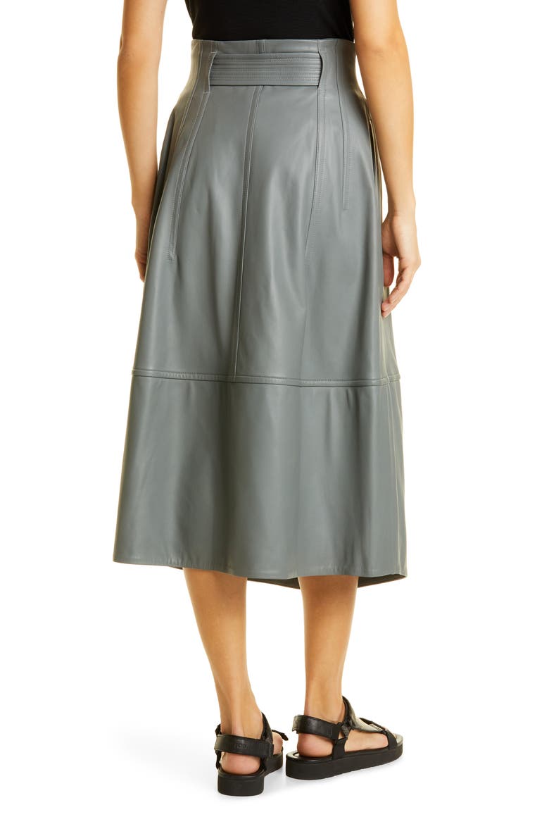 Topstitch Belted Leather Skirt, Alternate, color, SEA STONE