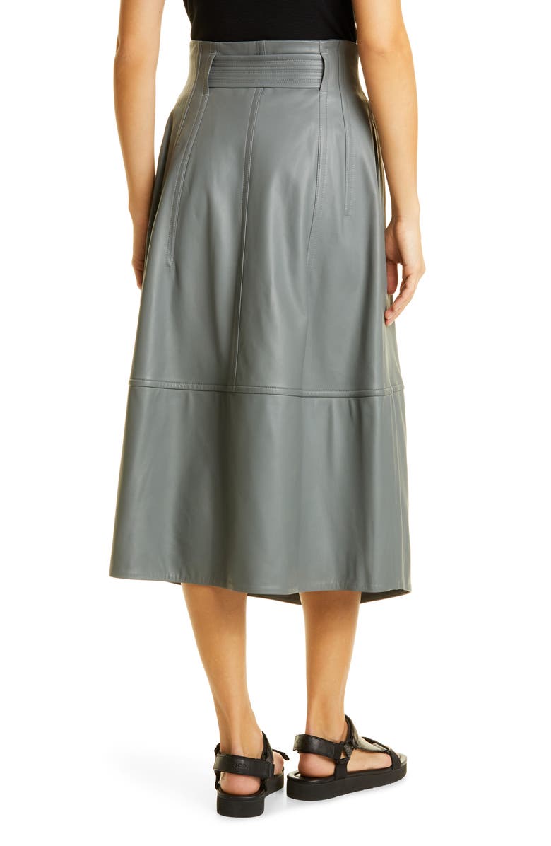 Vince Topstitch Belted Leather Skirt, Alternate, color, Sea Stone