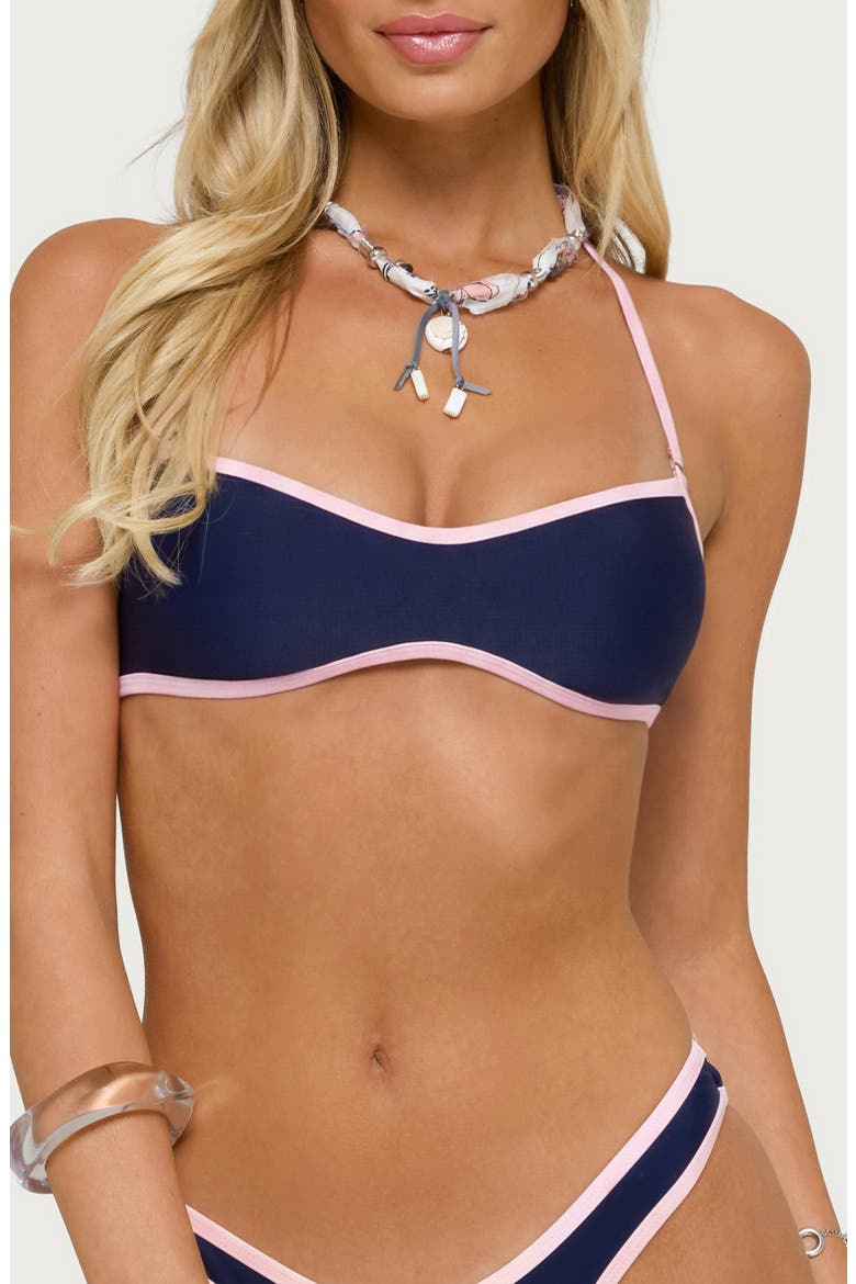 Kina Contrast Binding Halter Bikini Top, Main, color, NAVY