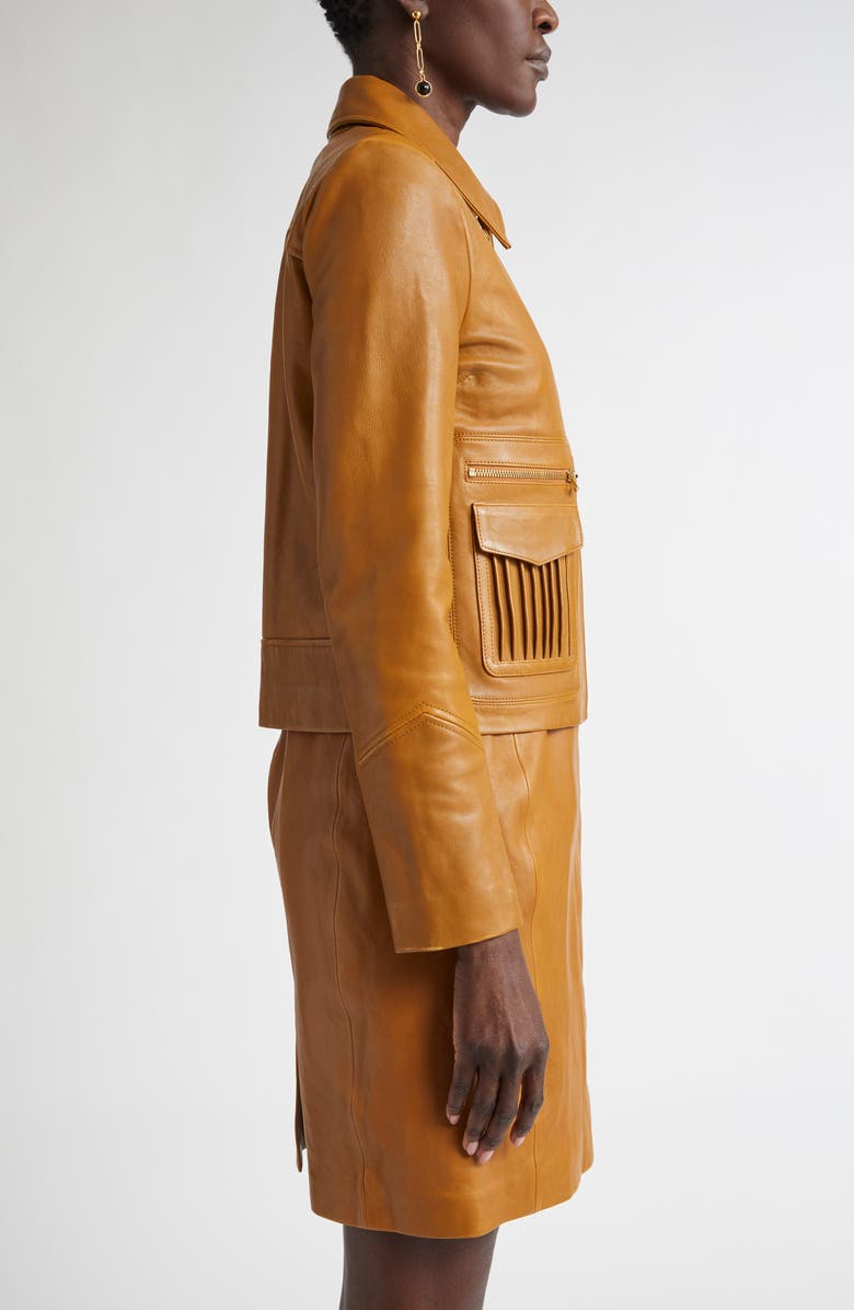 ST. JOHN Kristen Washed Leather Crop Jacket, Alternate, color, Cinnamon