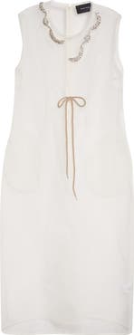 Simone Rocha Crystal Embellished Frayed Silk Organza Column Dress