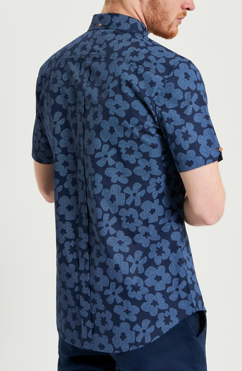 Ben Sherman Stippled Floral Short Sleeve Organic Cotton Button-Down Shirt, Alternate, color, 