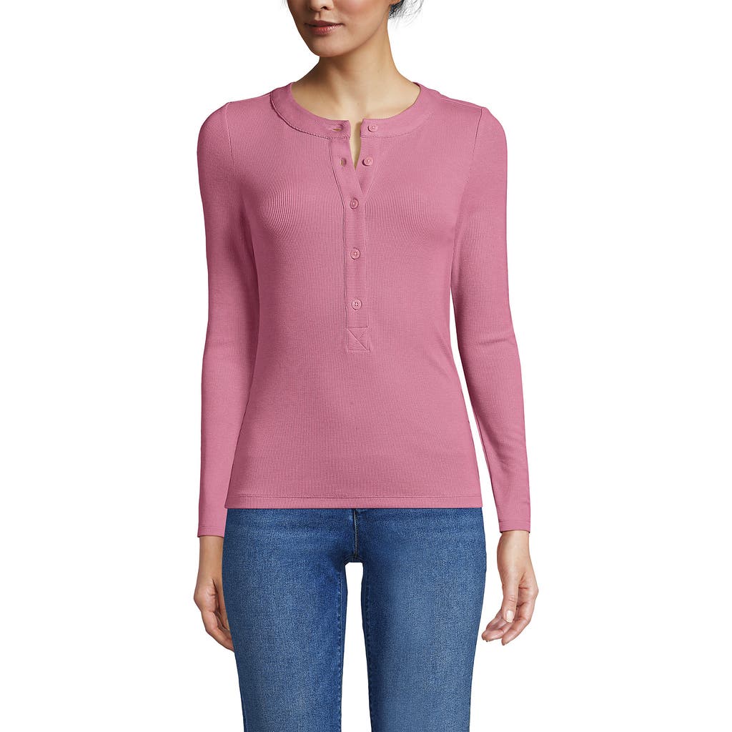 Lands' End Drapey Rib Skimming Long Sleeve Henley In Pink