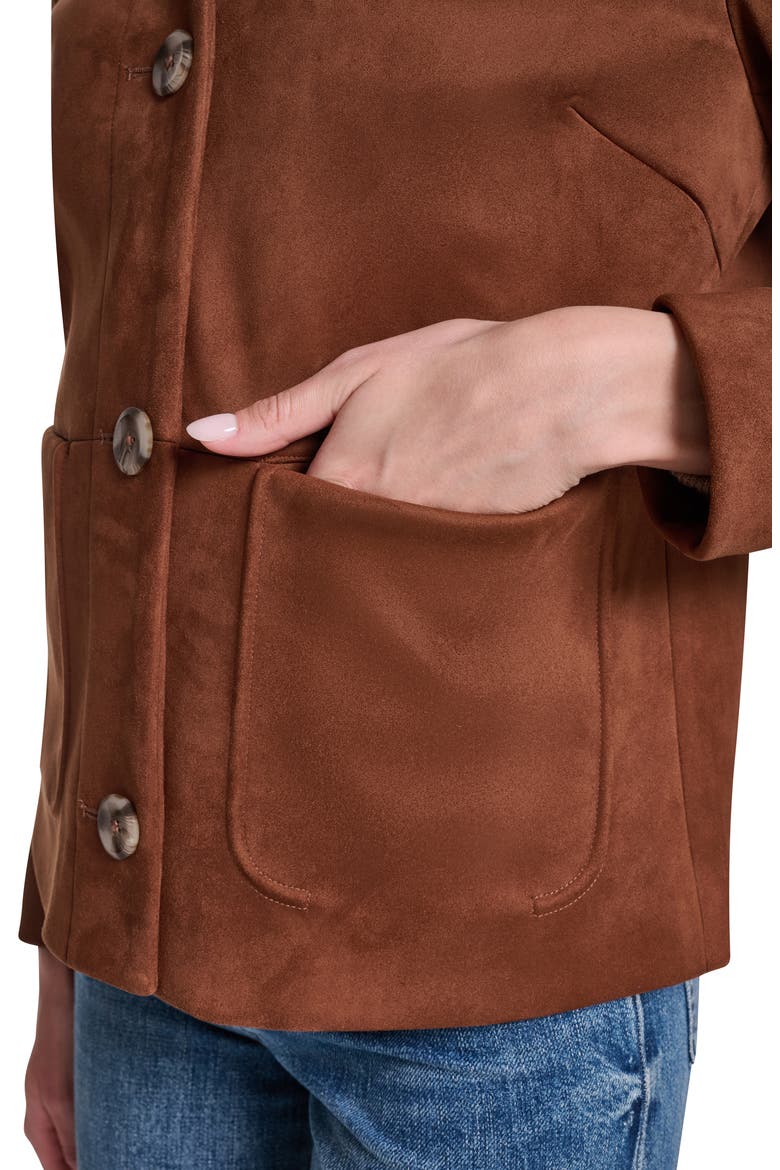 Faux Suede Button Front Jacket, Alternate, color, COGNAC