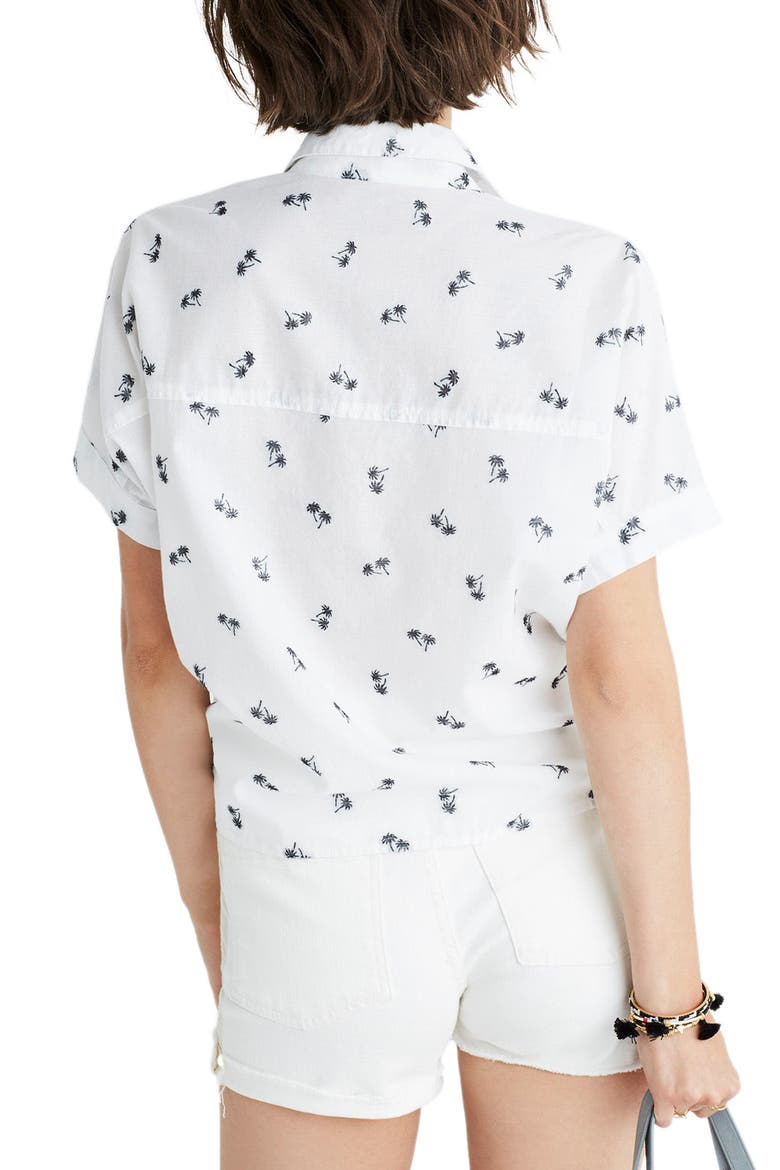 Palm Print Tie Front Shirt, Alternate, color, EYELET WHITE