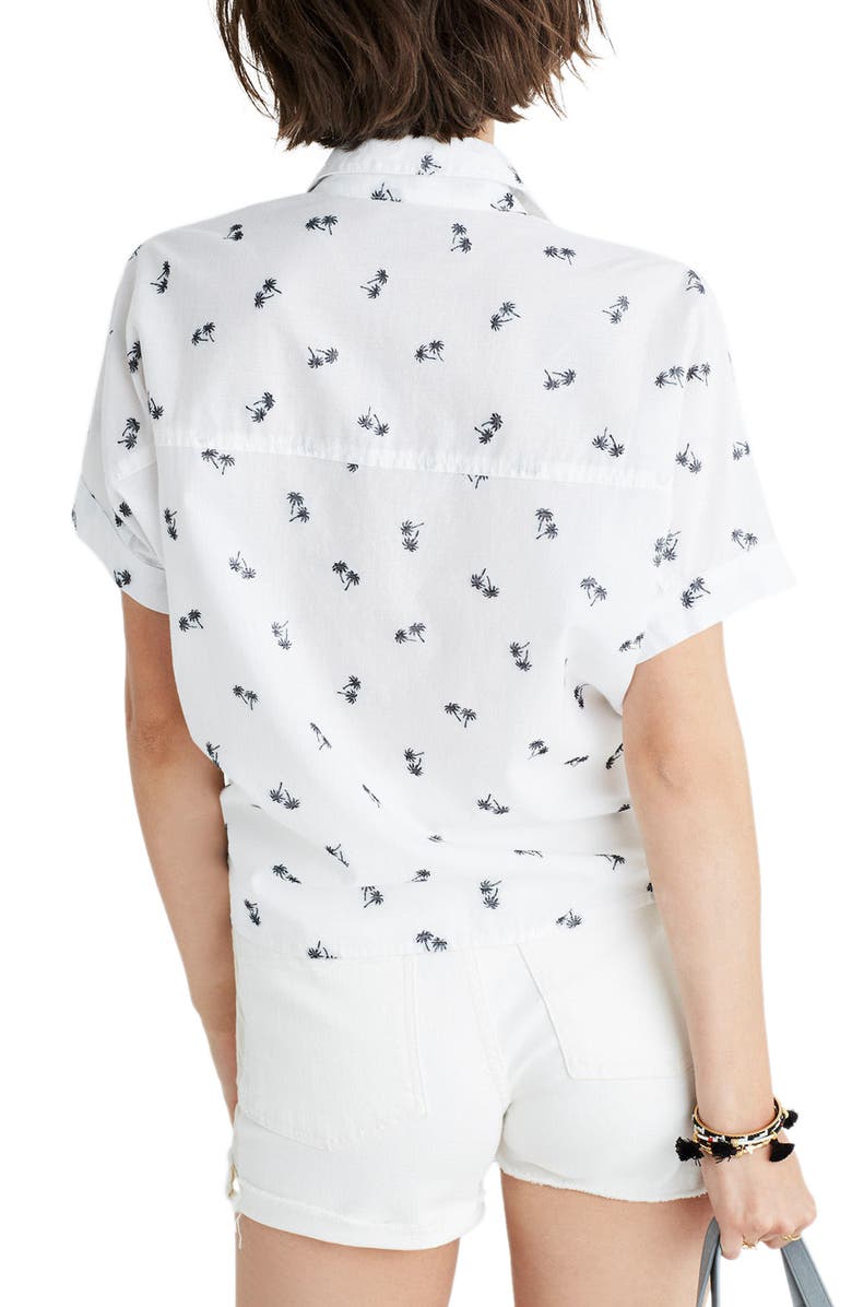 Madewell Palm Print Tie Front Shirt, Alternate, color, 