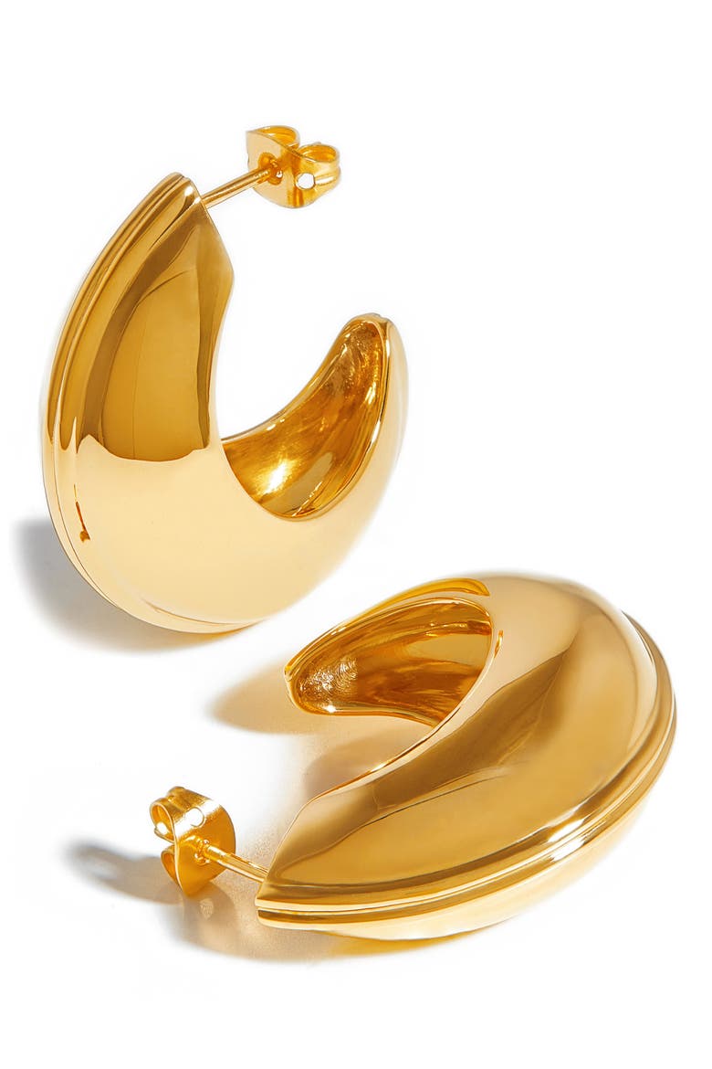 Large Ridge Dome Hoop Earrings, Main, color, GOLD