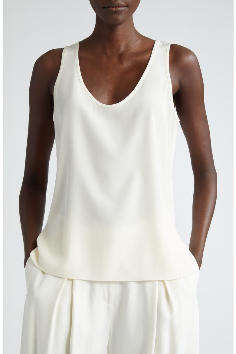 Silk Crêpe de Chine Tank, Main, color, ECRU