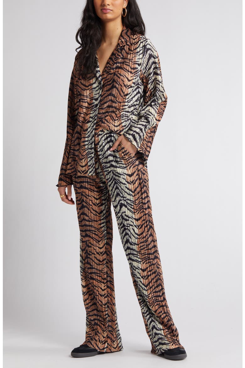 Tiger Long Sleeve Plissé Top & Pants Set, Alternate, color, TIGER STRIPE