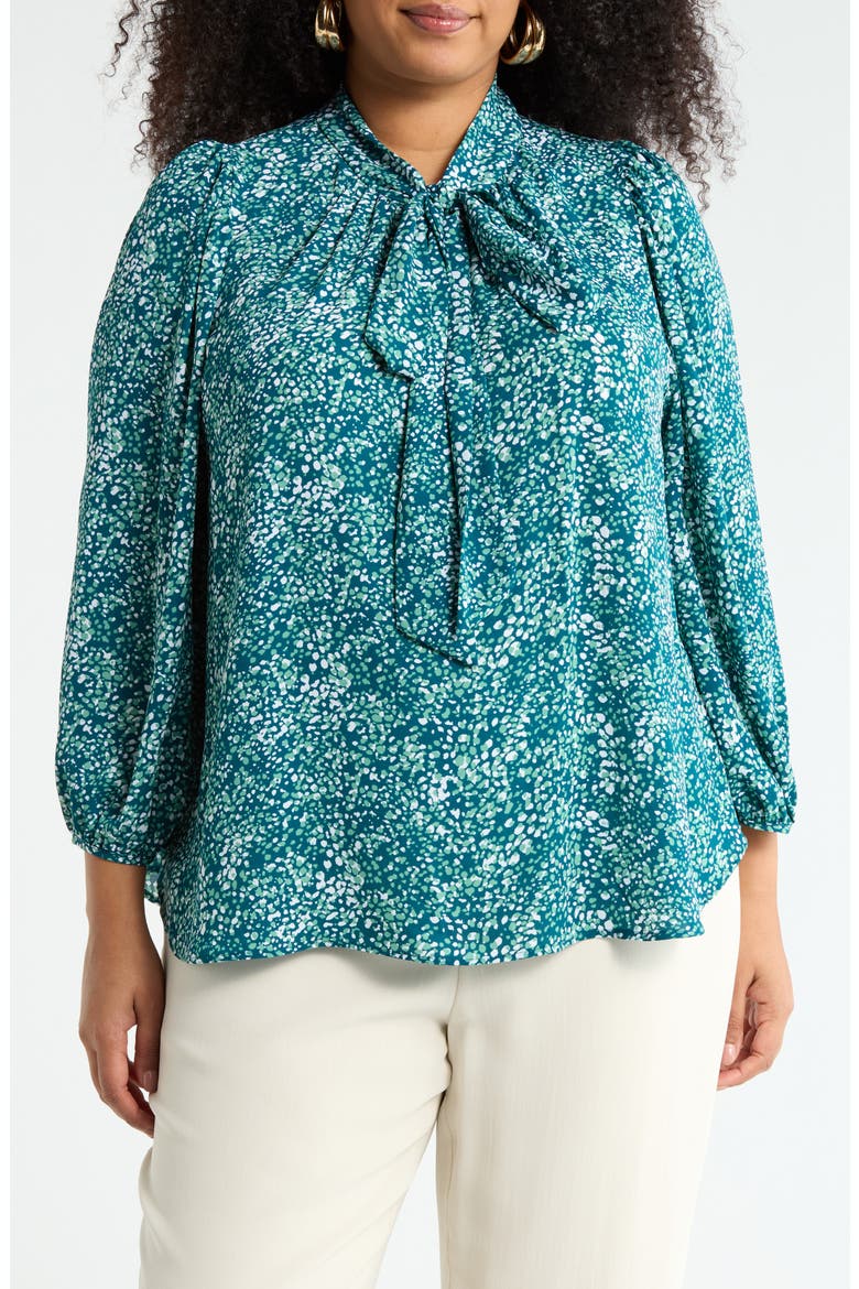 Tie Neck Long Sleeve Top, Main, color, BLUE