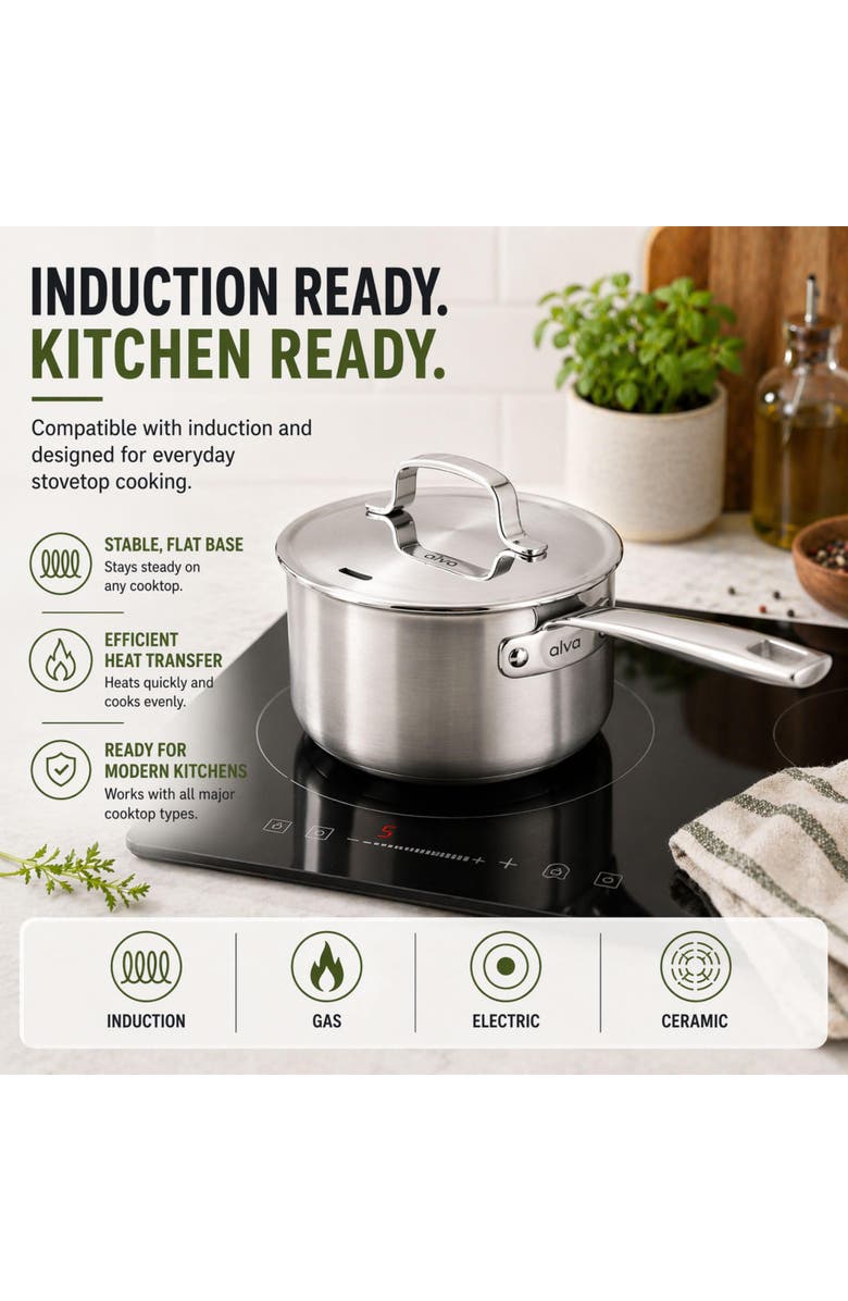 Alva Maestro 5-Ply Stainless Steel Saucepan with Lid, Alternate, color, 3-Qt