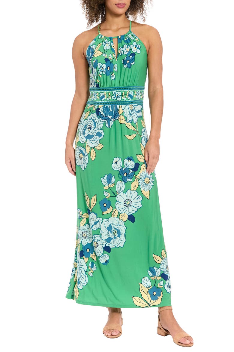 Morris Floral Shift Maxi Dress, Main, color, GREEN/ AQUA