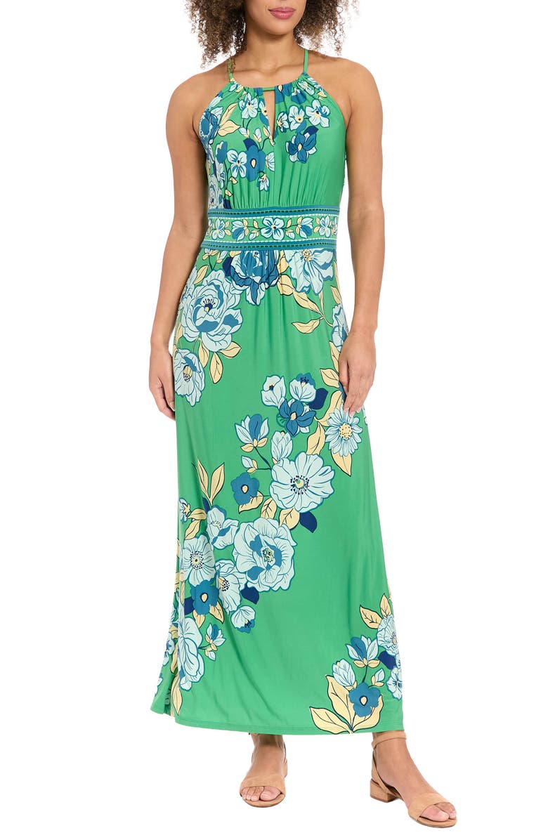 London Times Morris Floral Shift Maxi Dress, Main, color, Green/ Aqua