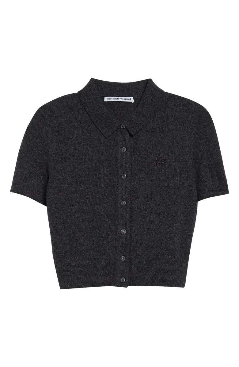 Alexander Wang Logo Embroidered Wool Crop Cardigan, Main, color, 