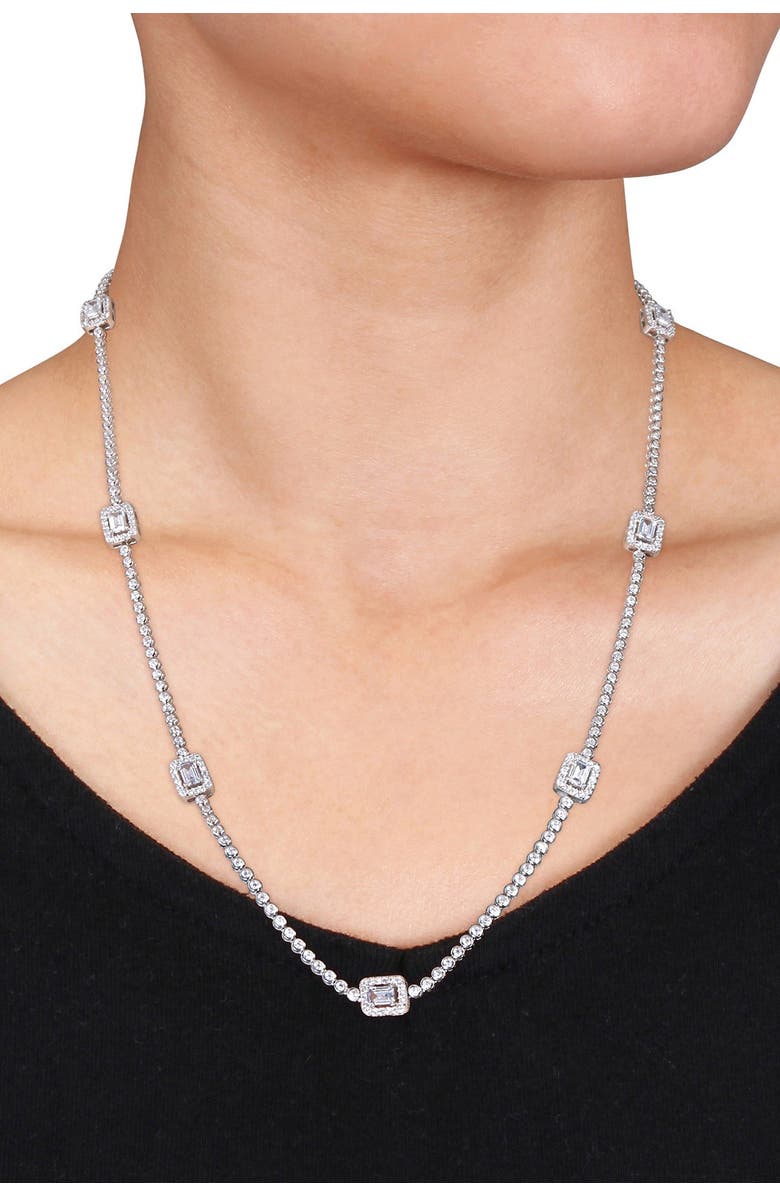 DELMAR Sterling Silver Cubic Zirconia Station Tennis Necklace, Alternate, color,