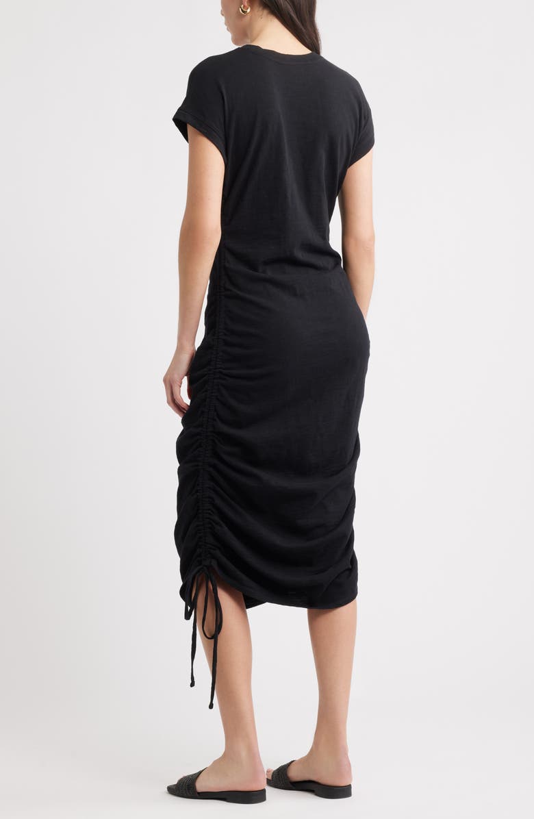 Caslon<sup>®</sup> Ruched Cotton Midi T-Shirt Dress, Alternate, color, Black