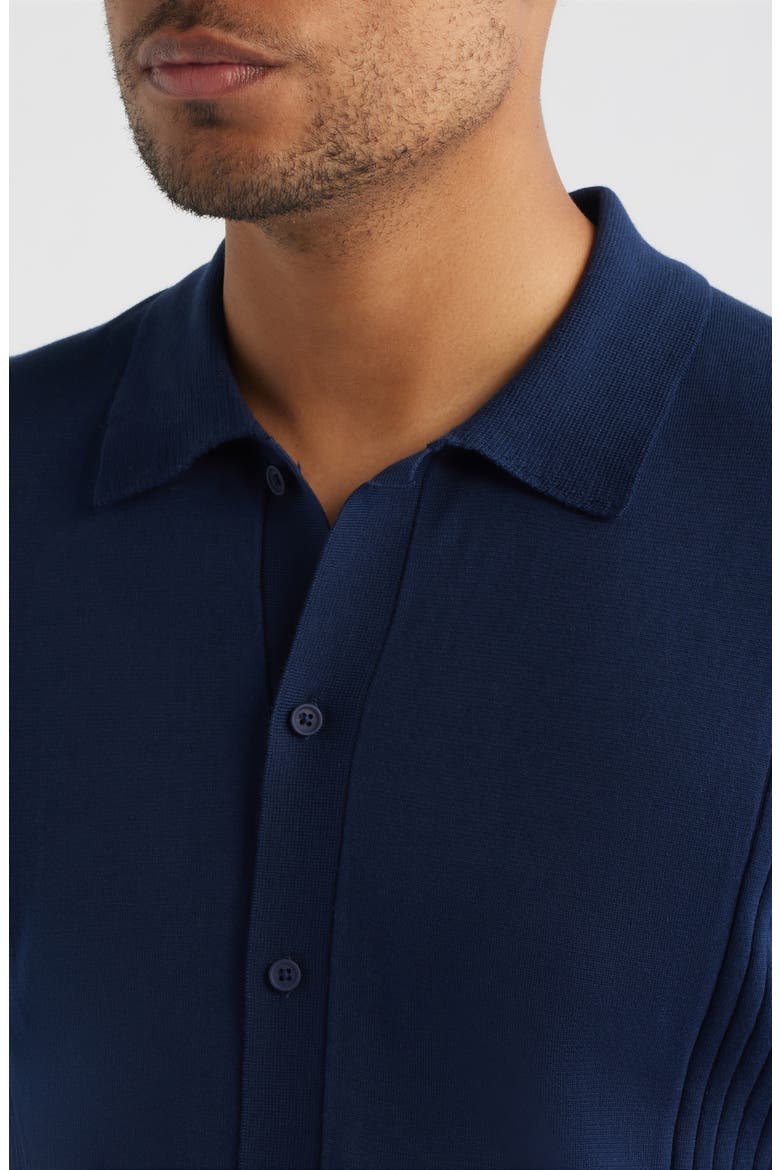 Short Sleeve Button-Up Cotton & Silk Sweater, Alternate, color, DRESS BLUES