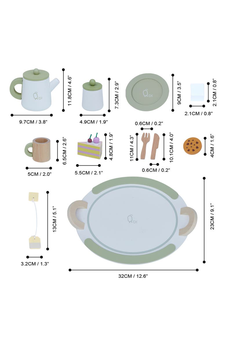 Teamson Kids Little Chef Frankfurt 20-Piece Wood Tea Party Playset, Alternate, color, Green