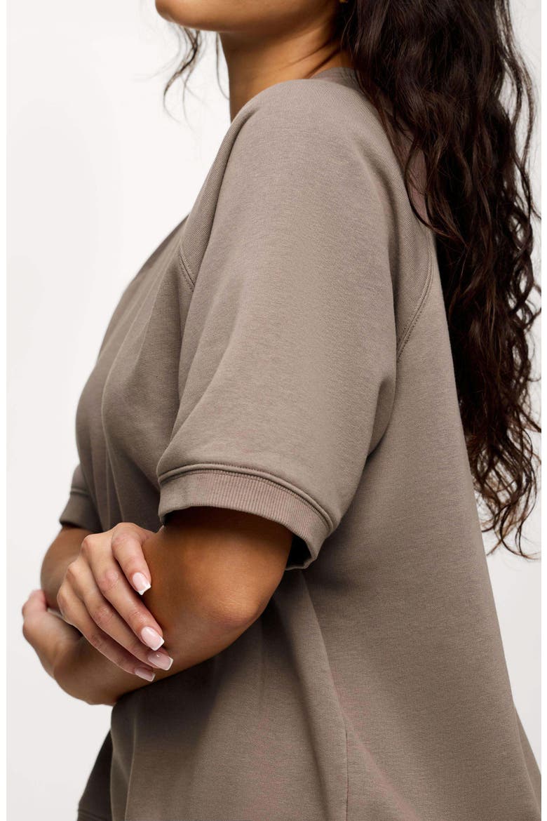 Elbow-Sleeve Cotton Blend French Terry Sweatshirt, Alternate, color, COCOA