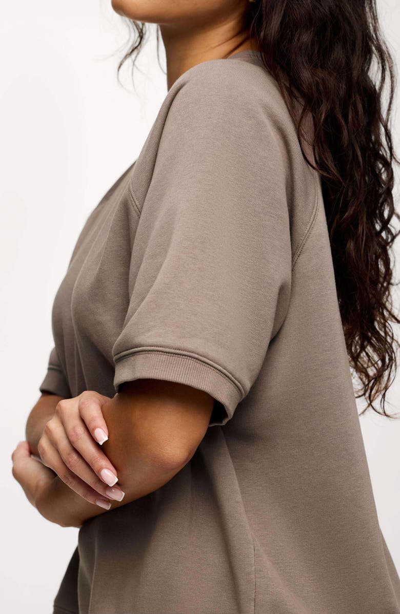 nuuds Elbow-Sleeve Cotton Blend French Terry Sweatshirt, Alternate, color, Cocoa