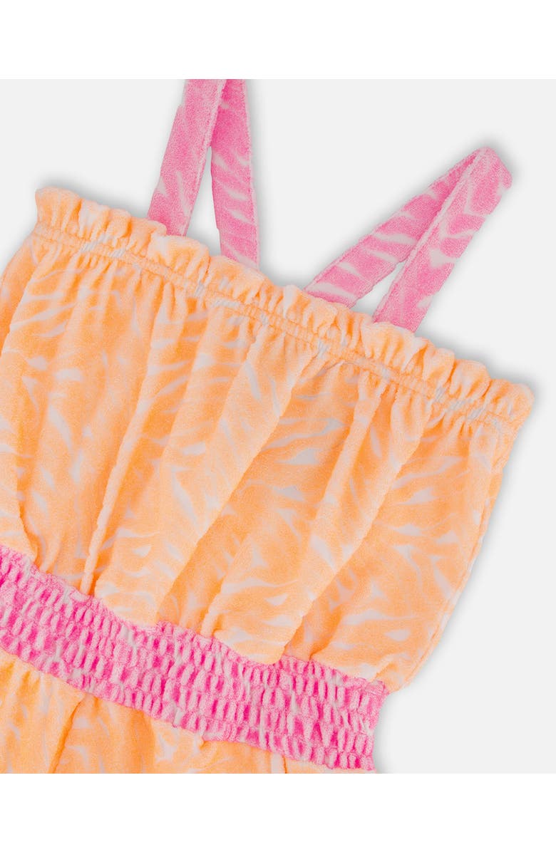 Deux par Deux Girl's Printed Terry Cloth Romper Vibrant Orange And White, Alternate, color, 