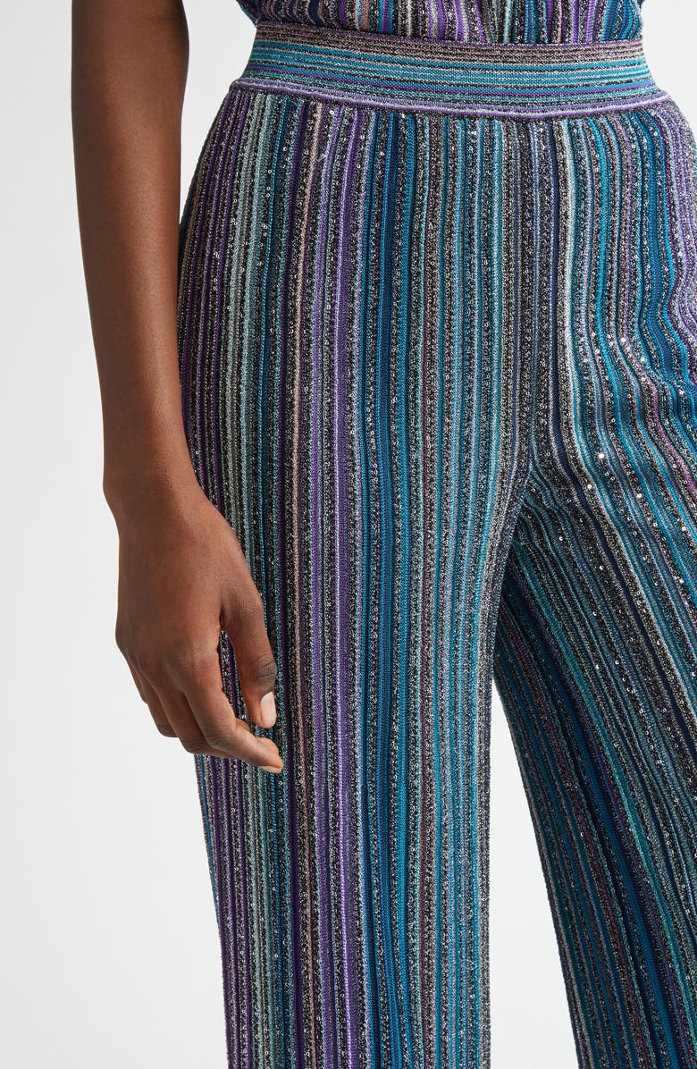 Missoni Shimmer Stripe Metallic Knit Flare Pants, Alternate, color, 