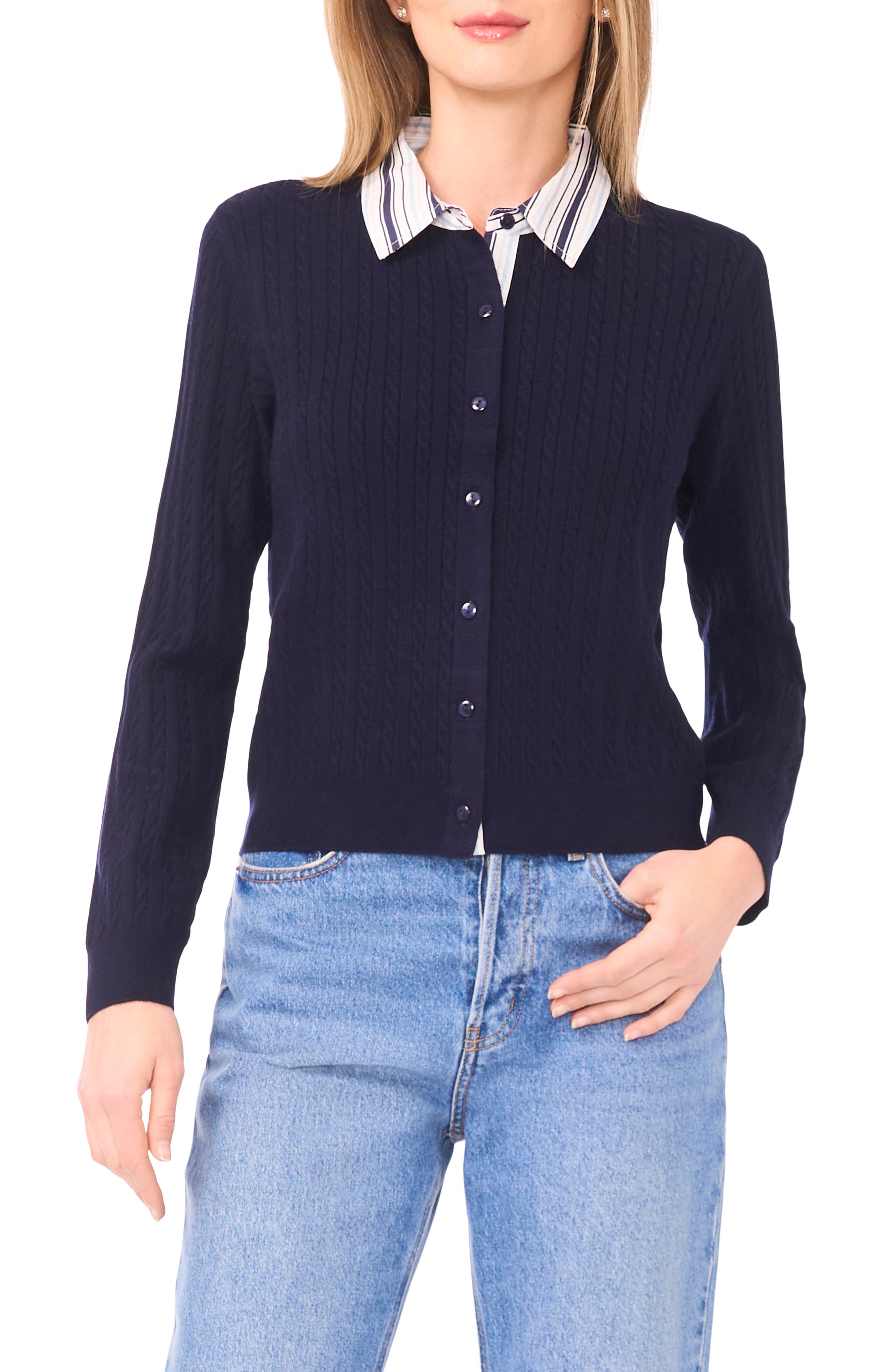 Stripe Collar Twofer Cardigan - image 3