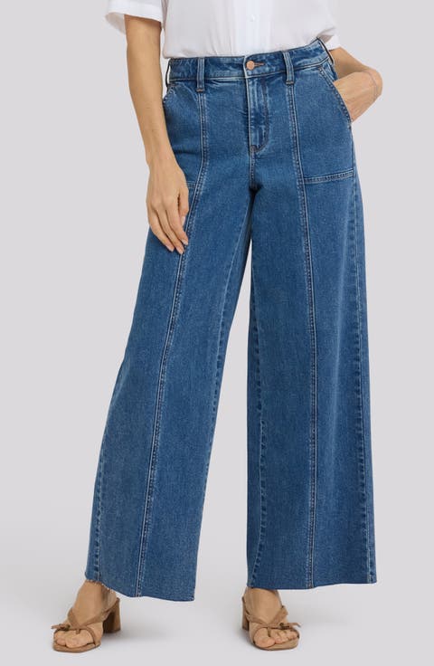 Simone Seamed Raw Hem High Waist Wide Leg Jeans