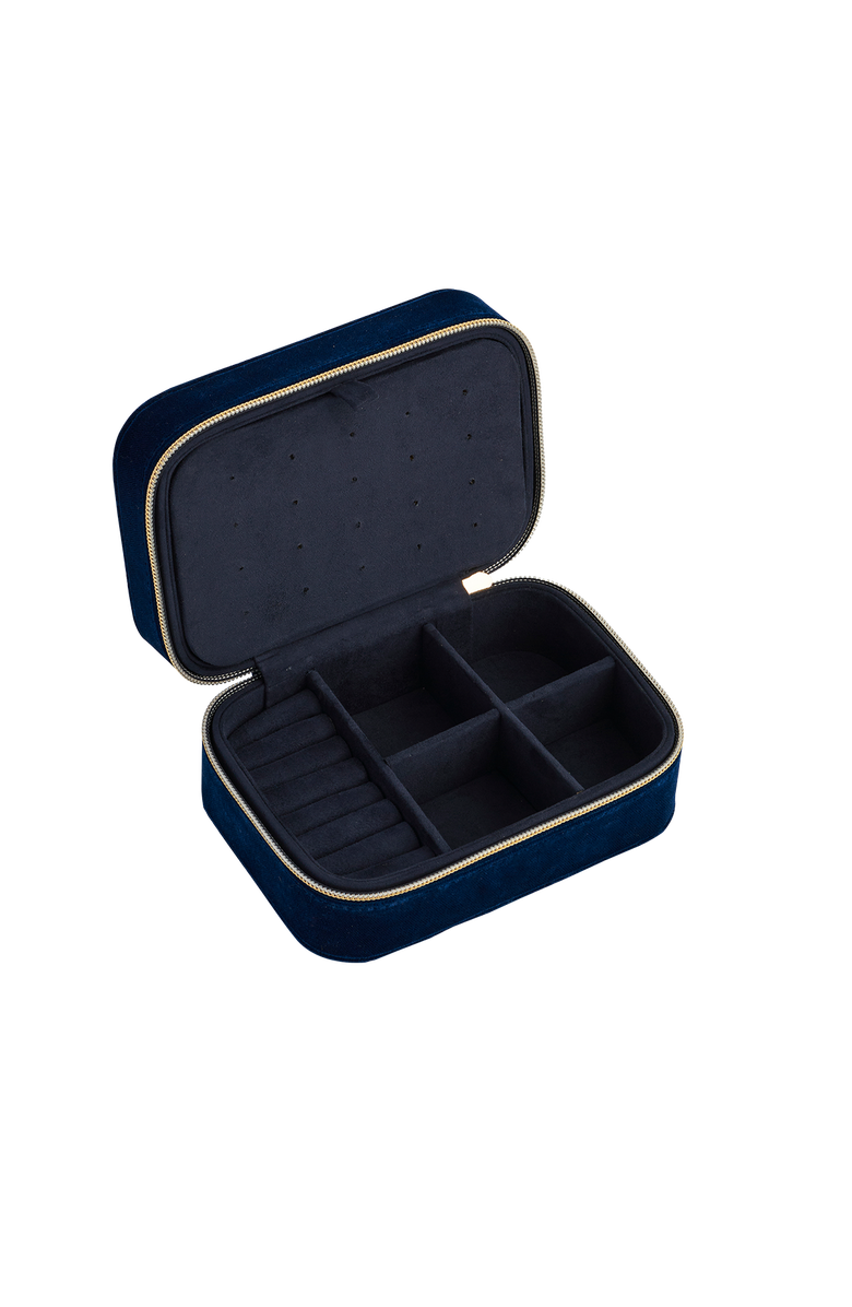 Fable England Rosy Posy Embroidered Blue Large Jewellery Box, Alternate, color, Navy