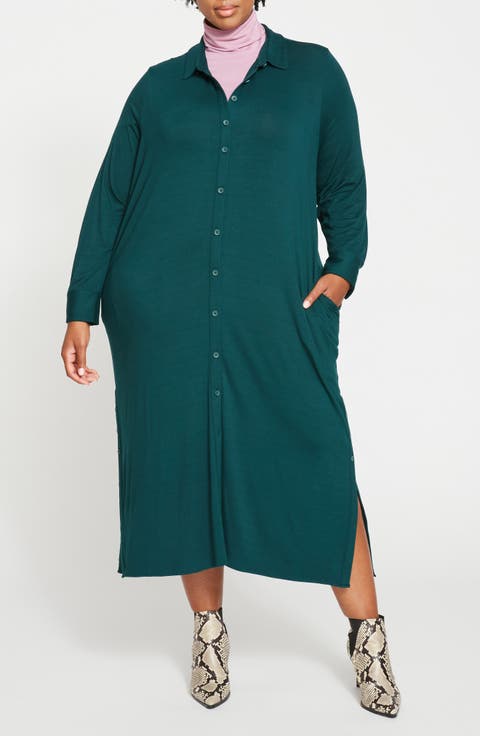 Sally Long Sleeve Liquid Jersey Shirtdress (Plus)