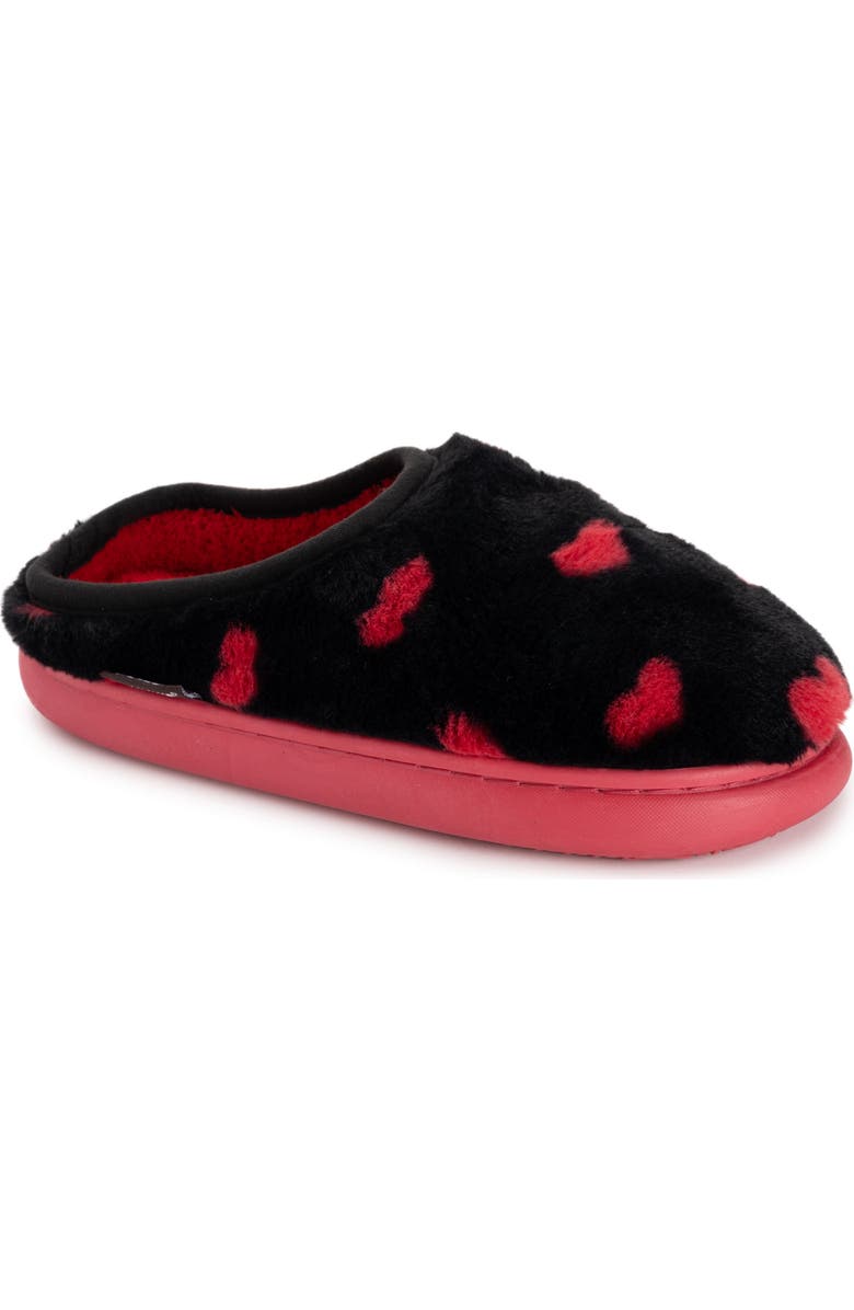 MUK LUKS Luan Faux Shearling Clog Slipper, Main, color, Black W/Red Hearts