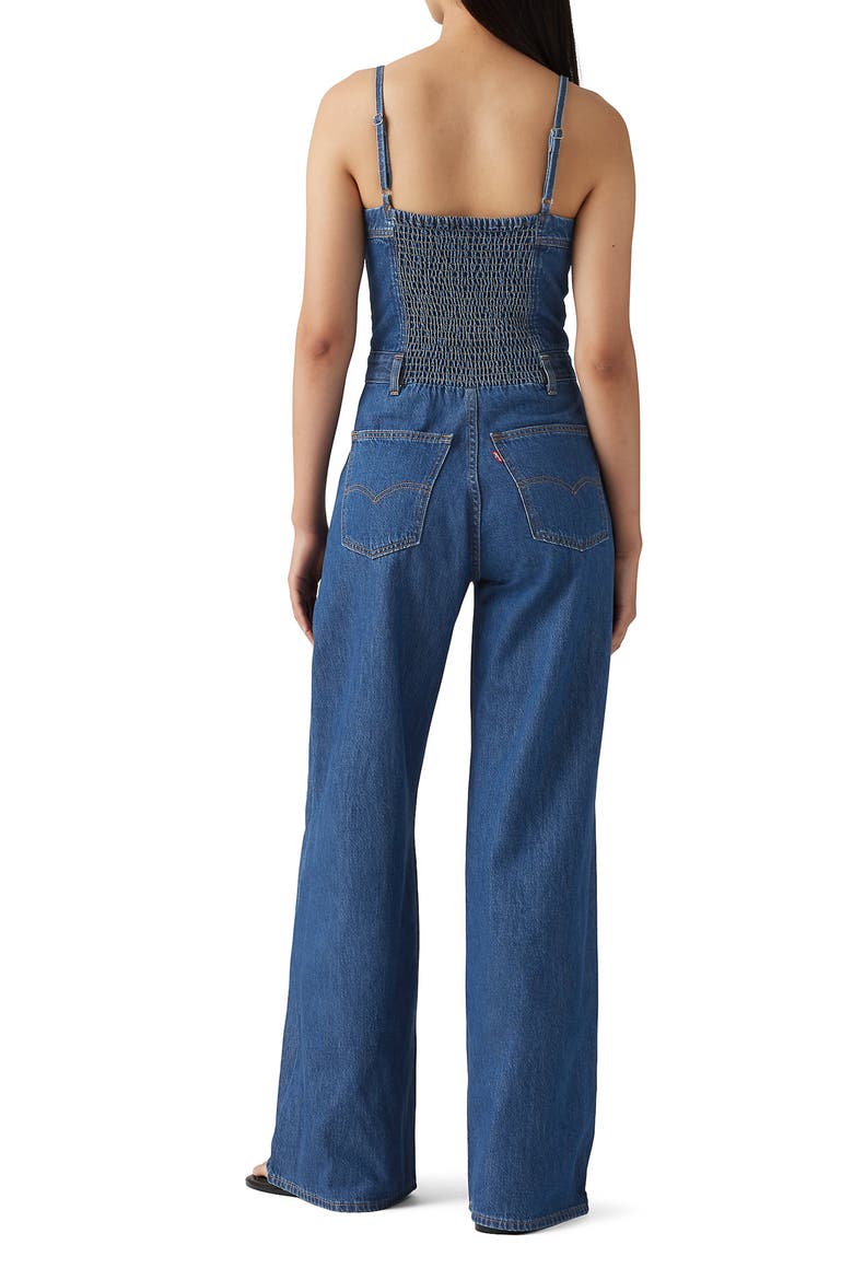 Bustier Zip Denim Jumpsuit, Alternate, color, SMASHING