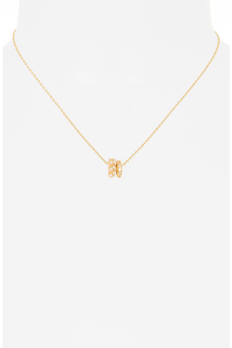 Cubic Zirconia & Faux Pearl Rondelle Pendant Necklace, Alternate, color, CLEAR- WHITE- GOLD