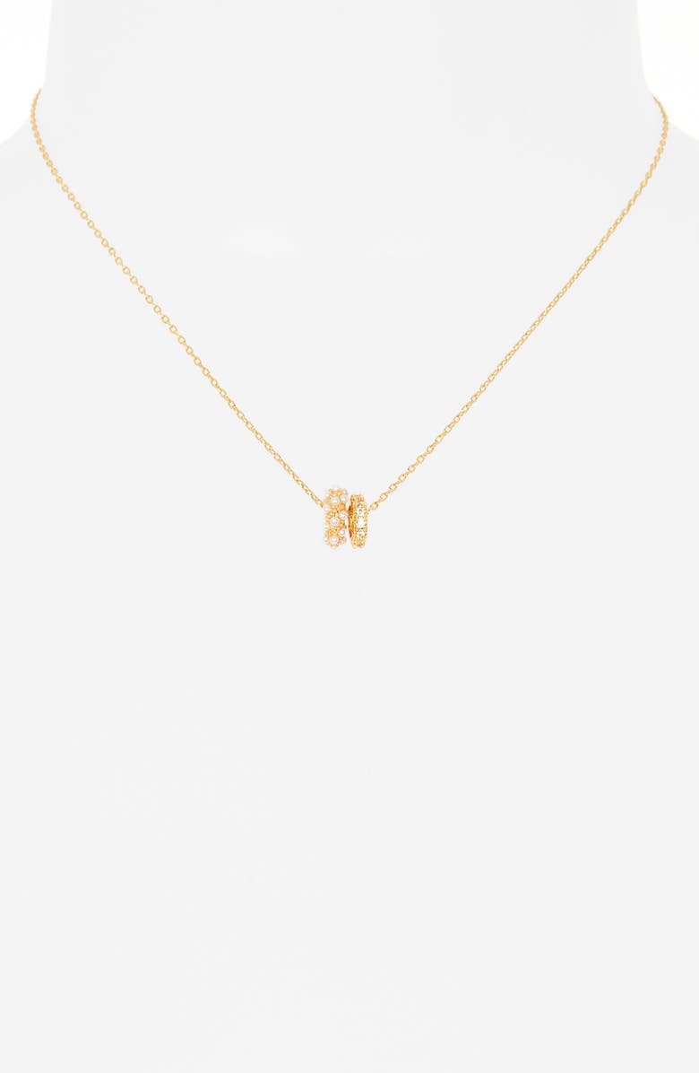 NORDSTROM RACK Cubic Zirconia & Faux Pearl Rondelle Pendant Necklace, Alternate, color, Clear- White- Gold