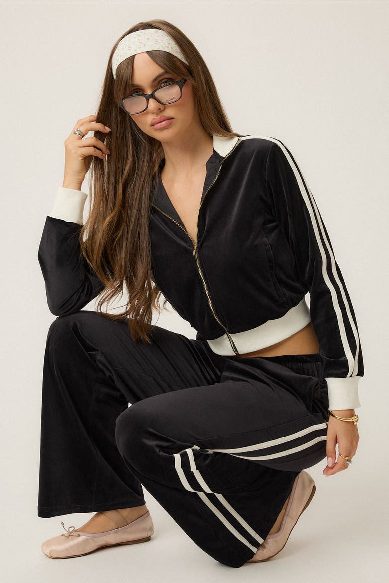 Velour Track Jacket, Alternate, color, Black