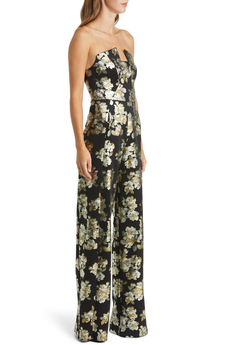 Black Halo Lena Floral Strapless Jumpsuit, Alternate, color, Brilliant Flora