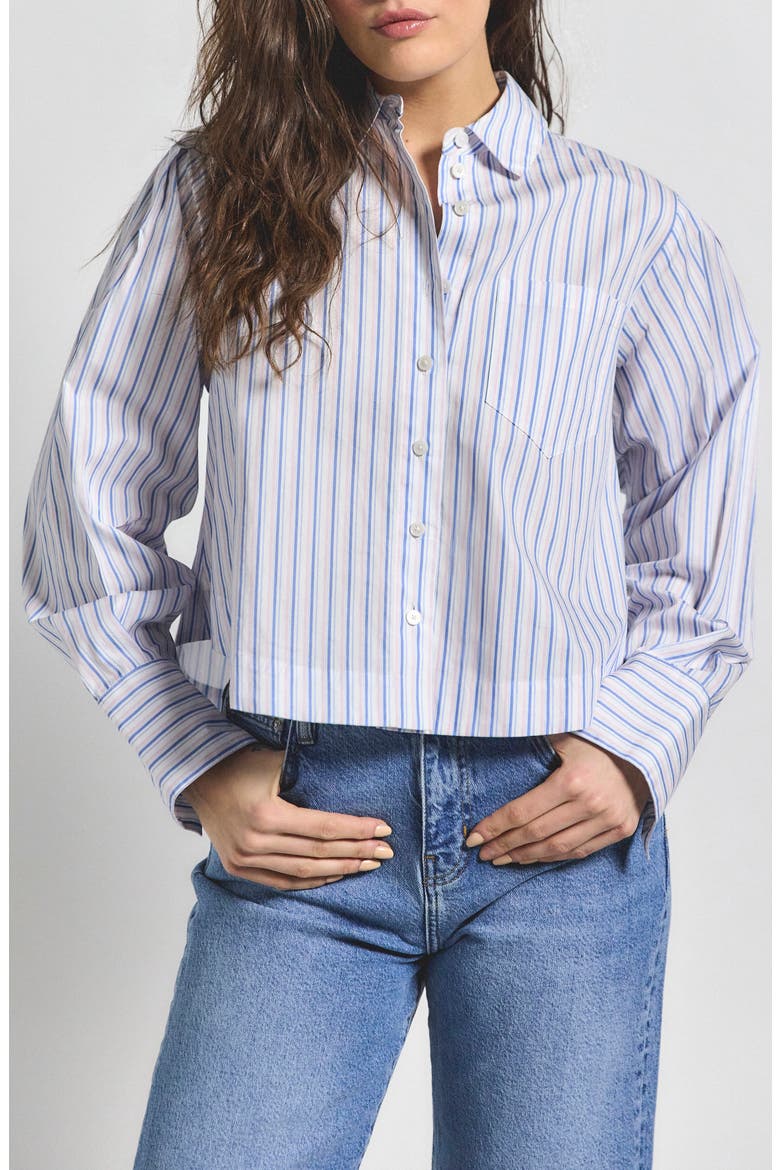 Estrella Stripe Crop Cotton Button-Up Shirt, Main, color, BLUE MULTI