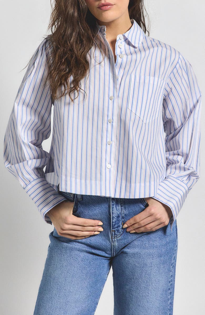 Derek Lam 10 Crosby Estrella Stripe Crop Cotton Button-Up Shirt, Main, color, Blue Multi