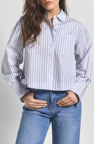 Derek Lam 10 Crosby Estrella Stripe Crop Cotton Button-Up Shirt