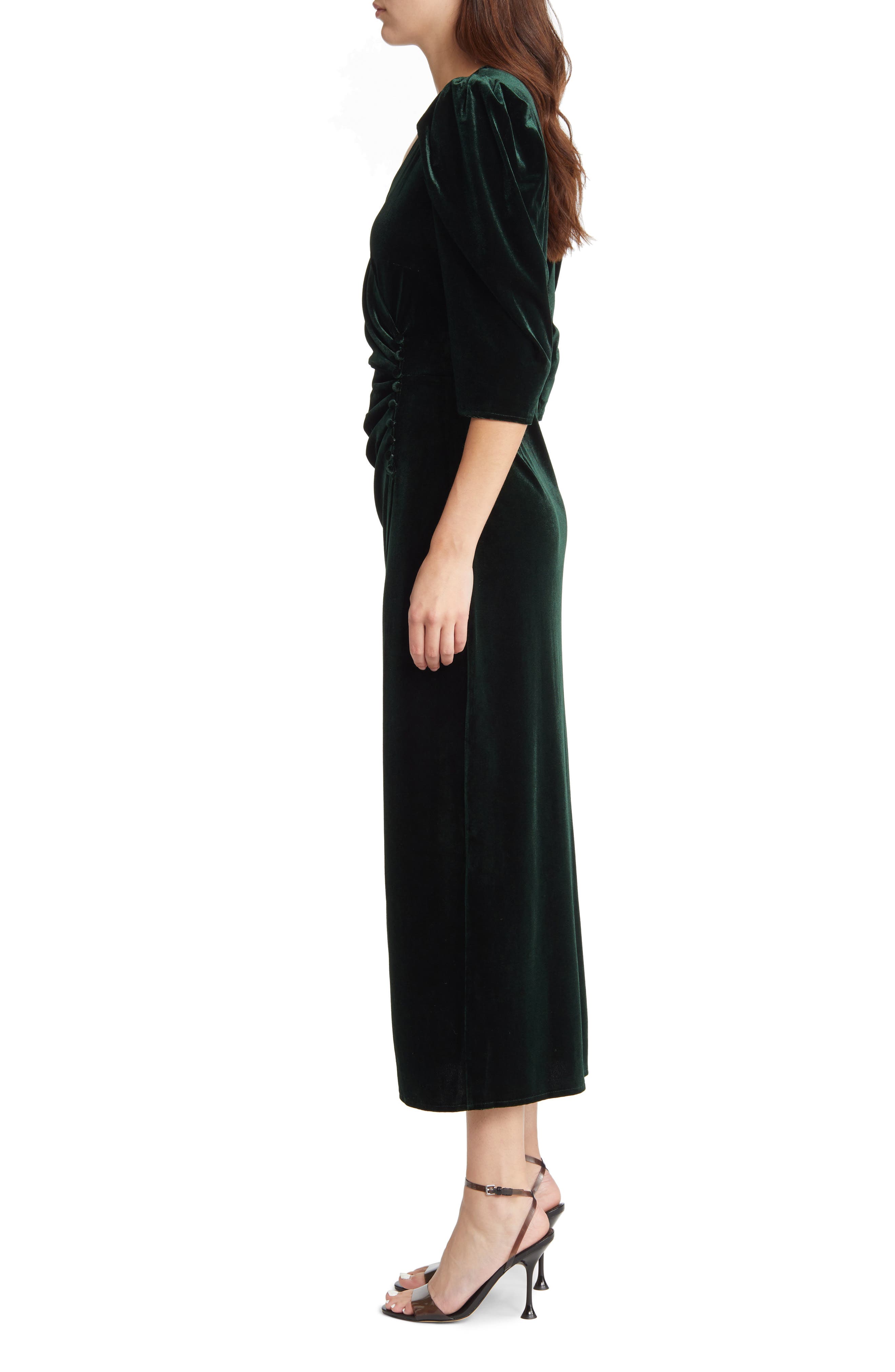 faux wrap velvet midi cocktail dress Chelsea28 Velvet Faux Wrap Midi Cocktail Dress In Burgundy