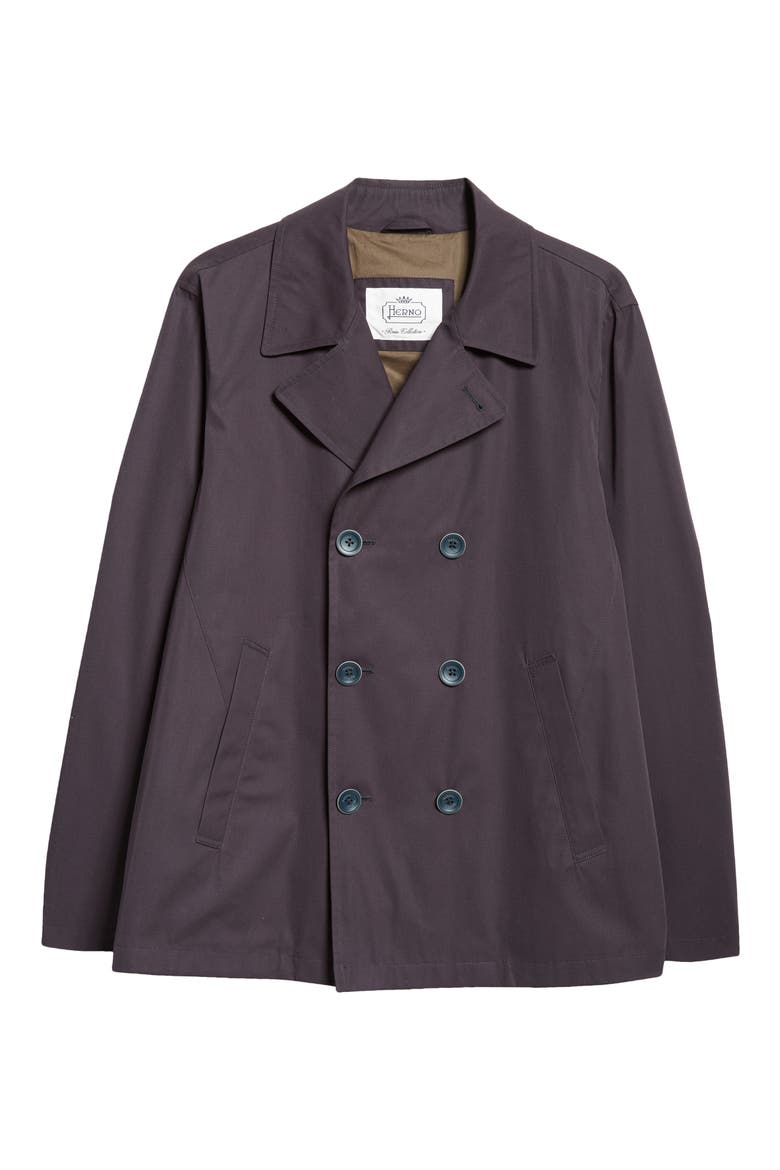 Double Breasted Water Resistant Cotton Peacoat, Alternate, color, BLUE