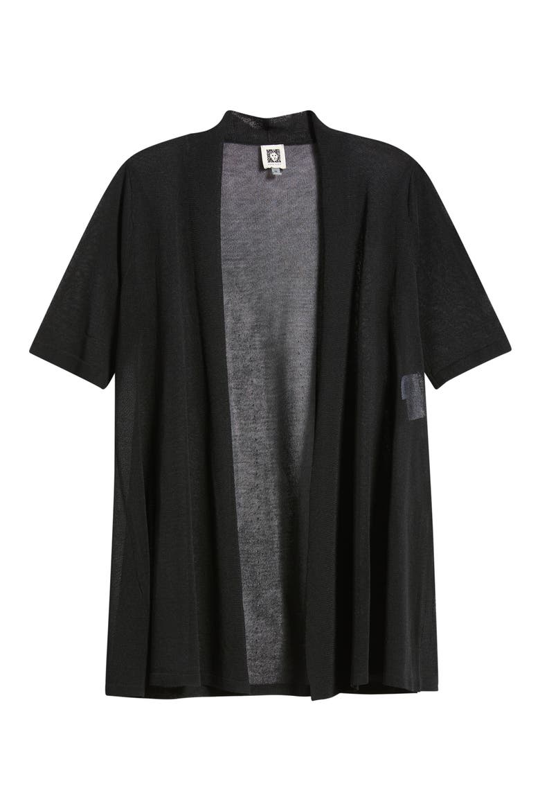 Semisheer Short Sleeve Cardigan, Alternate, color, ANNE BLACK